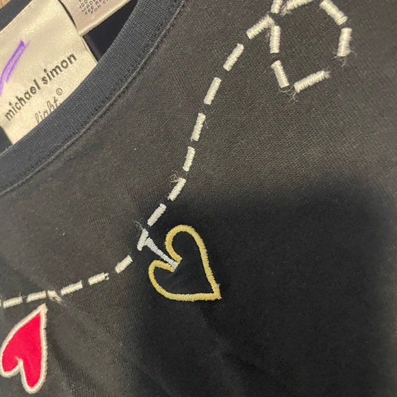 Vintage Y2K Michael Simon Black Embroidered Playing Card T-Shirt Women’s Size L - Picture 3 of 7